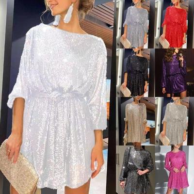 Women's Long Sleeve Mini Shining Dress Sparkling Beaded Dress Fashion Temperament Elegant Sexy Sequined Evening Dress Holiday Party Cocktail Party