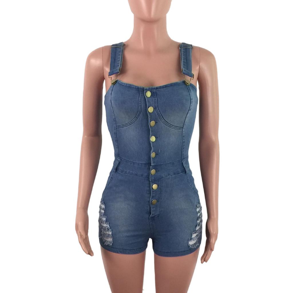 Women Jeans Cropped Pants Overalls Jumpsuits Poled Distressed Casual Fit