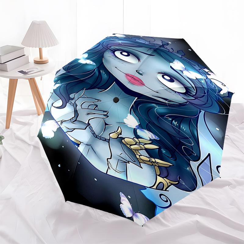 

Corpse Bride Blue Butterfly Fantasy:Automatic Opening/Closing Umbrella with 3 Fold Design and Iron Frame Perfect Gift for Fans,Travelers