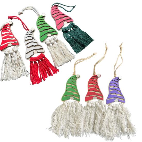 Christmas Gnome Ornaments Handmade Wooden Gnome Xmas Tree Ornaments with Tassels Rustic Farmhouse Hanging Decor for Holiday Tree Home Decor