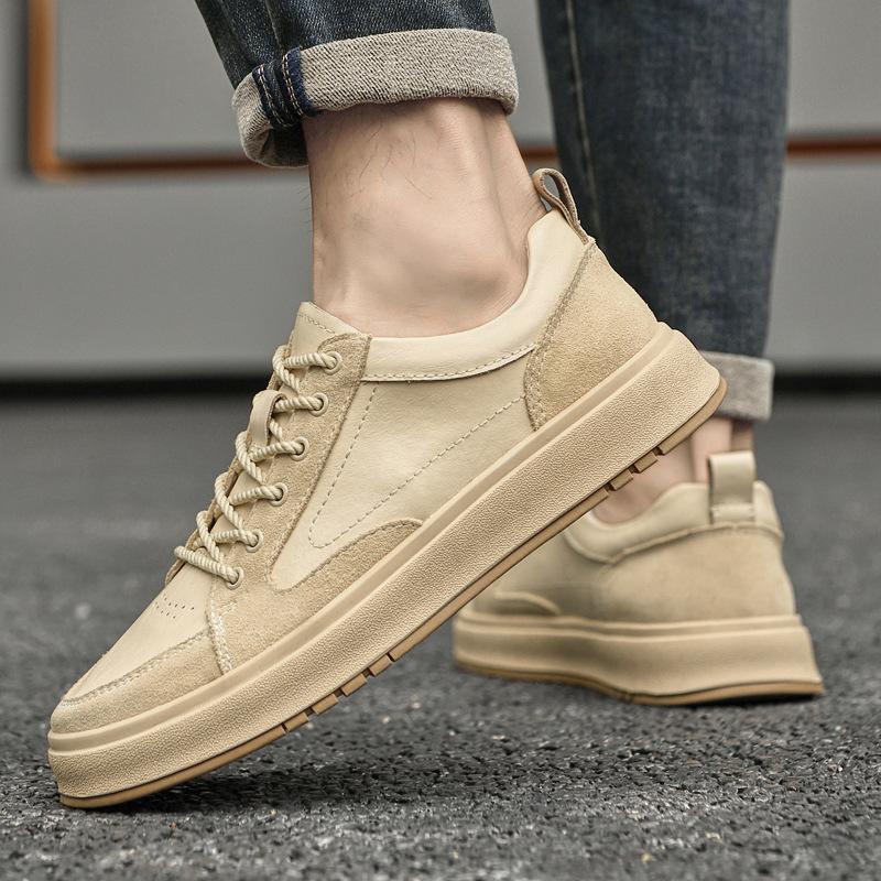 

Men s shoes 2025 new summer men s trend casual sports shoes soft sole leather surface waterproof thick baseplate shoes 45 бежевий