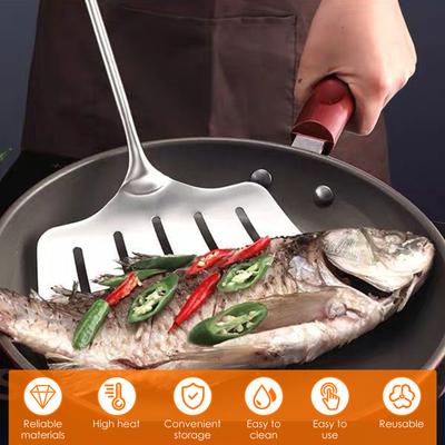 304 Stainless Steel Flat Shovel Multi Purpose  Spatula Anti Scald Handle Hollow Oil Leakage Design for Kitchenware