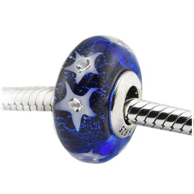 Amuletos Auténticos de Plata de Ley 925 Cielo Nocturno Estrellado Vidrio Murano Cuentas de Metal Se Adapta a Pulseras de Amuletos Originales 925