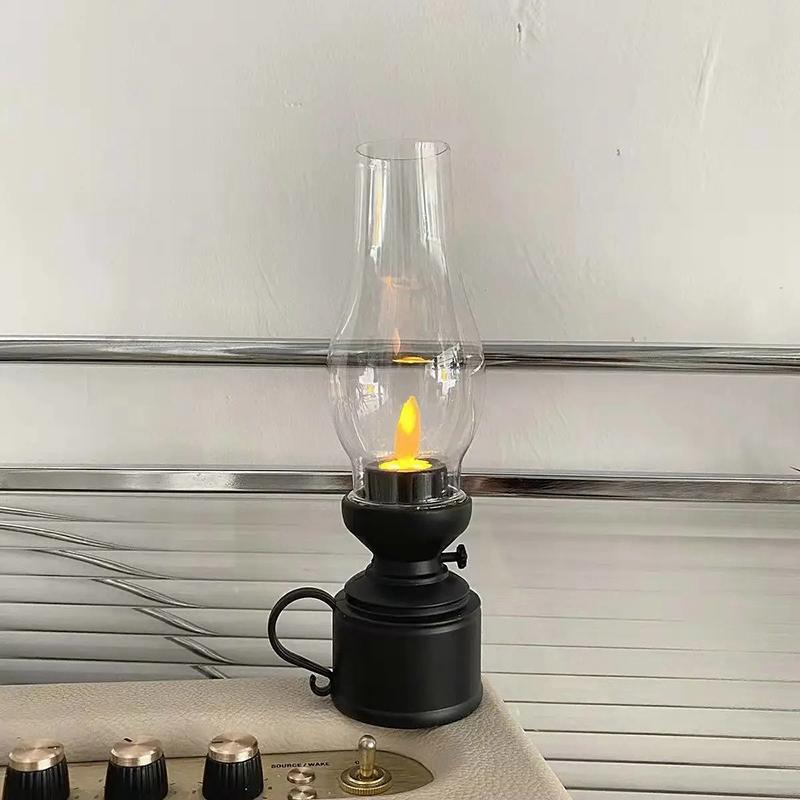 Retro Candle Lamp Flameless Candlestick Night Light Desktop Candle Holders Ornaments Living Room Bedhead Decoration Photo Props