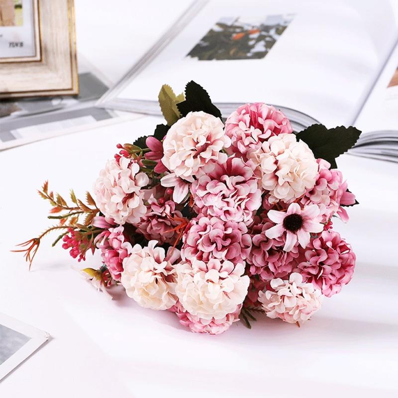 

3 пучка искусственных цветов, шелковый букет гортензий, искусственный цветок для DIY, дома, свадьбы, вечеринки, украшения гостиной горячий розовый