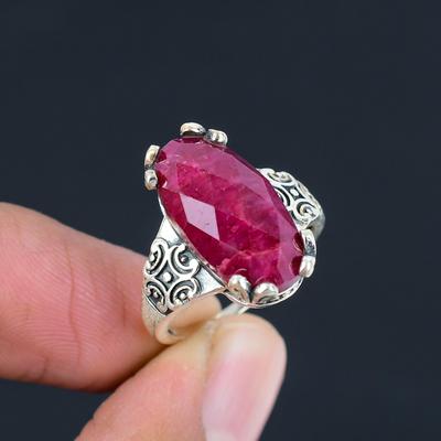 Natural Ruby 925 Sterling Silver Oval Shape Gemstone Handmade Prong Setting Ring For Women & Girls