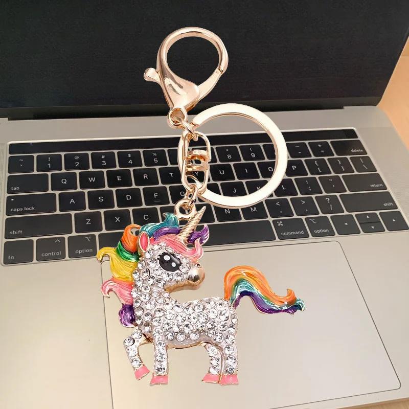 1PC Crystal Bags Decor Car keyrings for Women Rhinestone Elephant Horse Pendants Unicorn Keychain