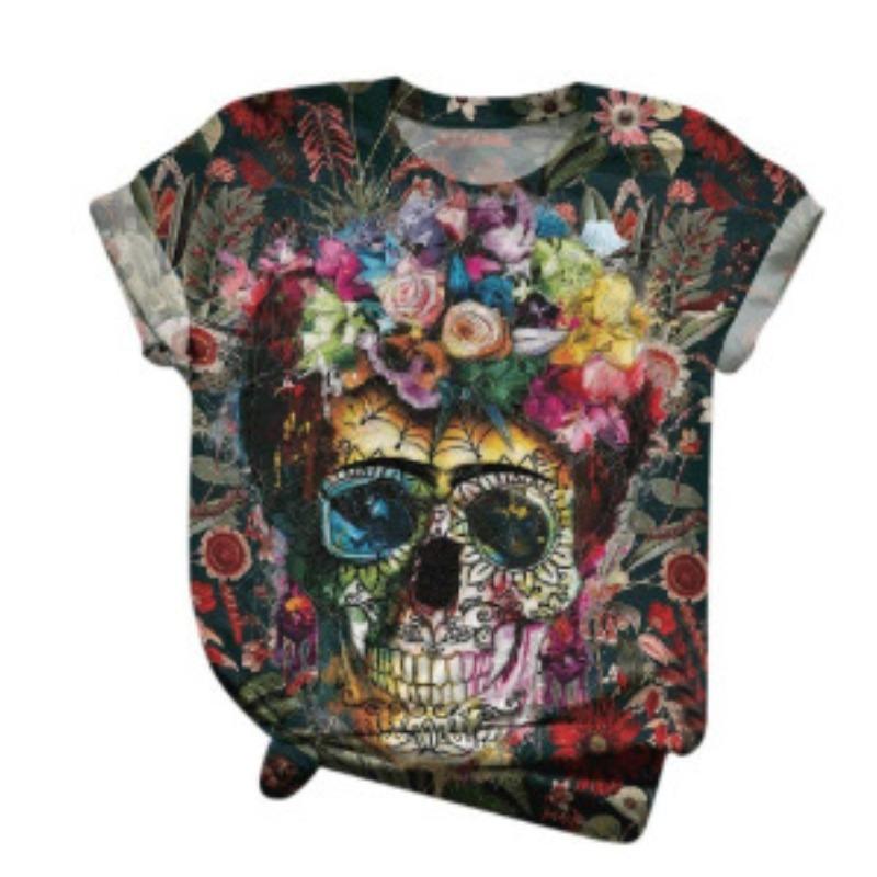 

Летний топ с круглым вырезом и принтом 3D-черепов, модные повседневные женские футболки с короткими рукавами XS