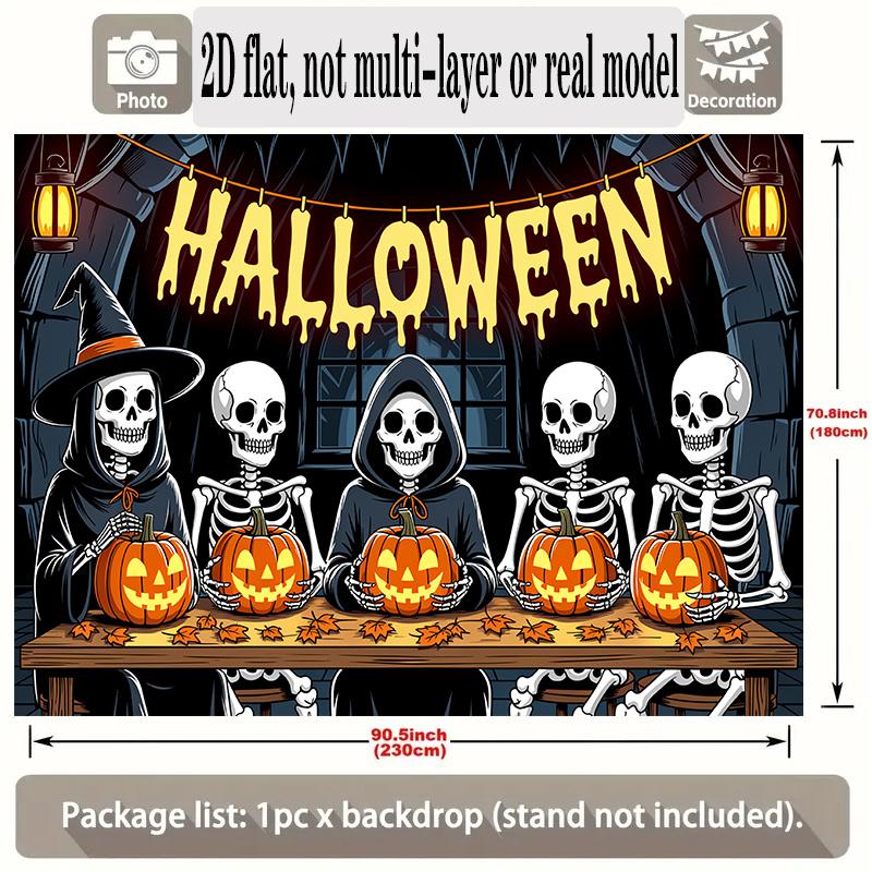Party Backdrop Halloween Flat Banners Skeletons Pumpkin Celebrations Wedding Enthusiasts Celebration Photo Booth Front Door Decor