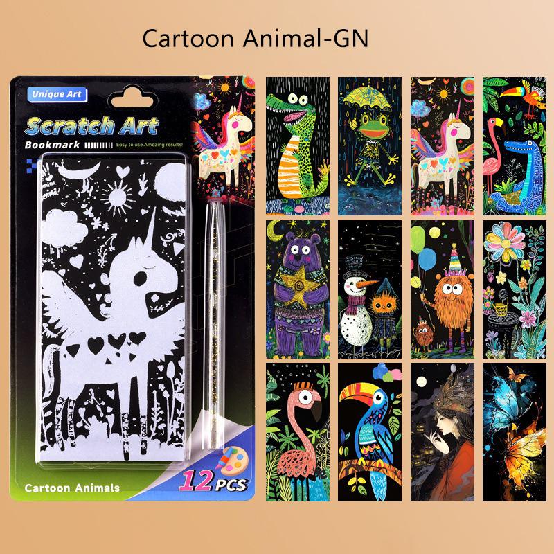 12 Stuks/Set DIY Krastekening Beroemde Architectonische Landschappen Cartoon Dieren Krastekening Handmatige Kras Tekening Speelgoed Cadeaus