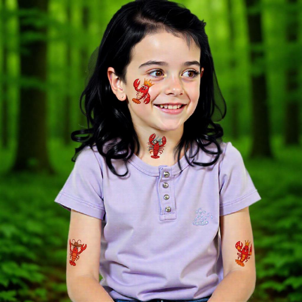 54pcs Temporary Tattoo Baker Lobster Waterproof Long-Lasting Body Stickers Magnifying Glass Lobster Lobster With Lime Cartoon