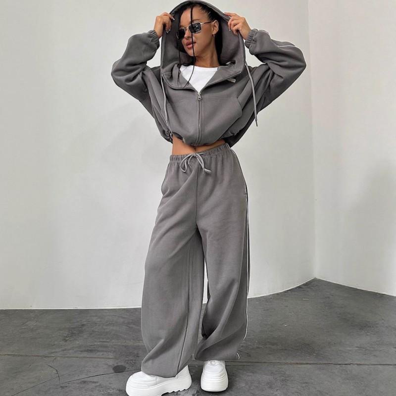 Casual Suit Women's Hooded Laced Cardigan Elastic Trousers Two-piece Set