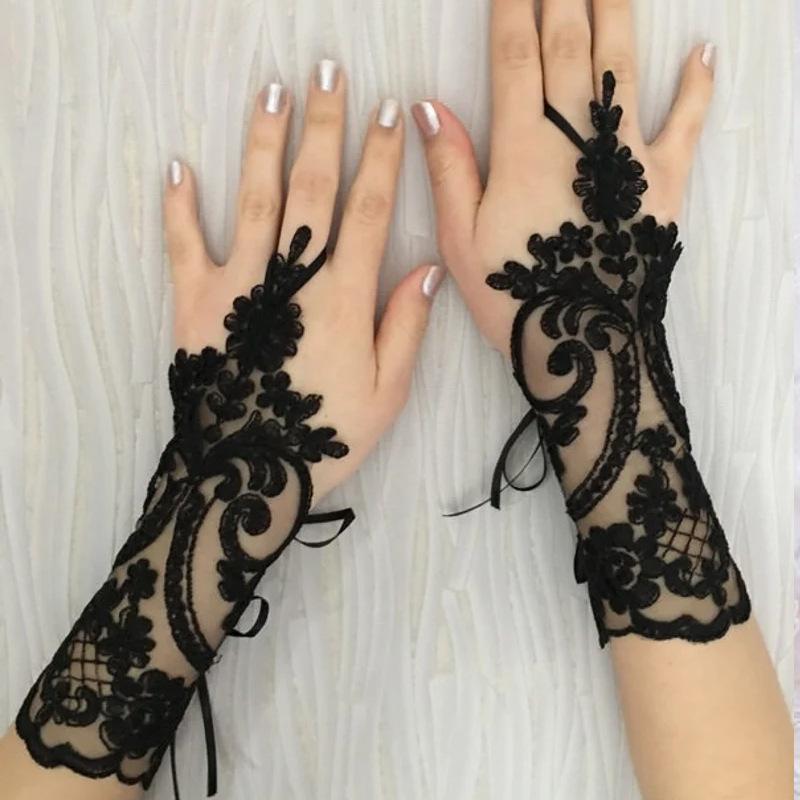Spitzenblumen-Häkel-Fingerlose Handschuhe Elegante Sonnenhandschuhe Damen Netz Tanz Hochzeits-Fäustlinge Handdekoration