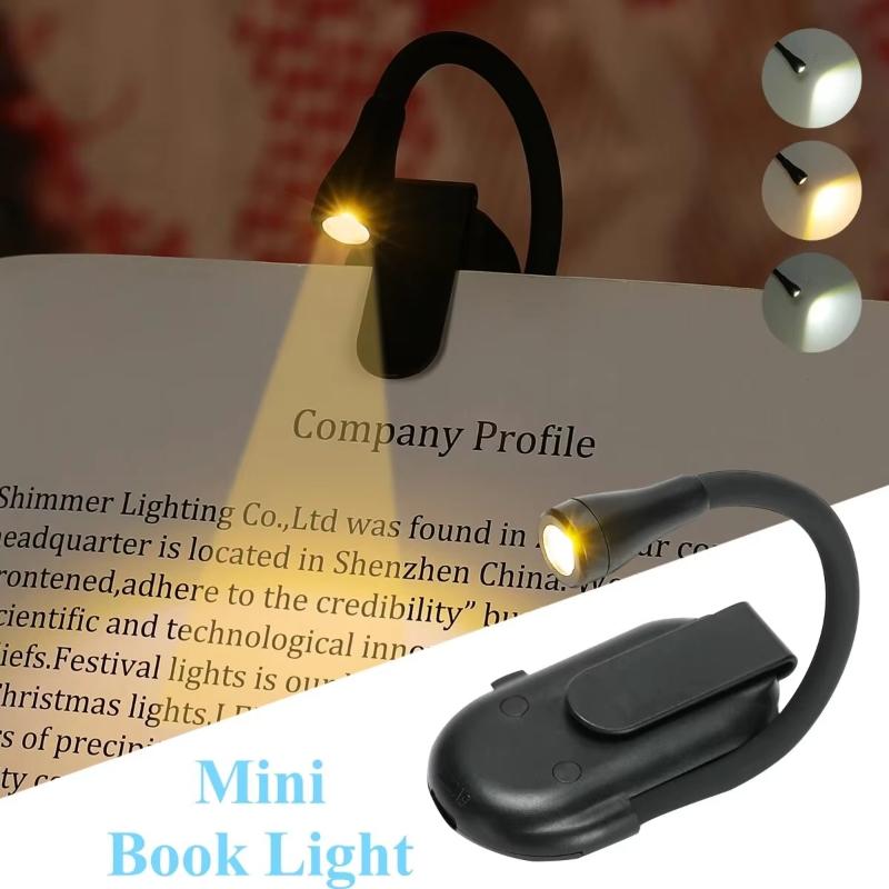 Mini LED Book Night Light Adjustable Clip 360° Flip Study Eye Protection Lamp Rechargeable 3 Color for Travel Bedroom Reading