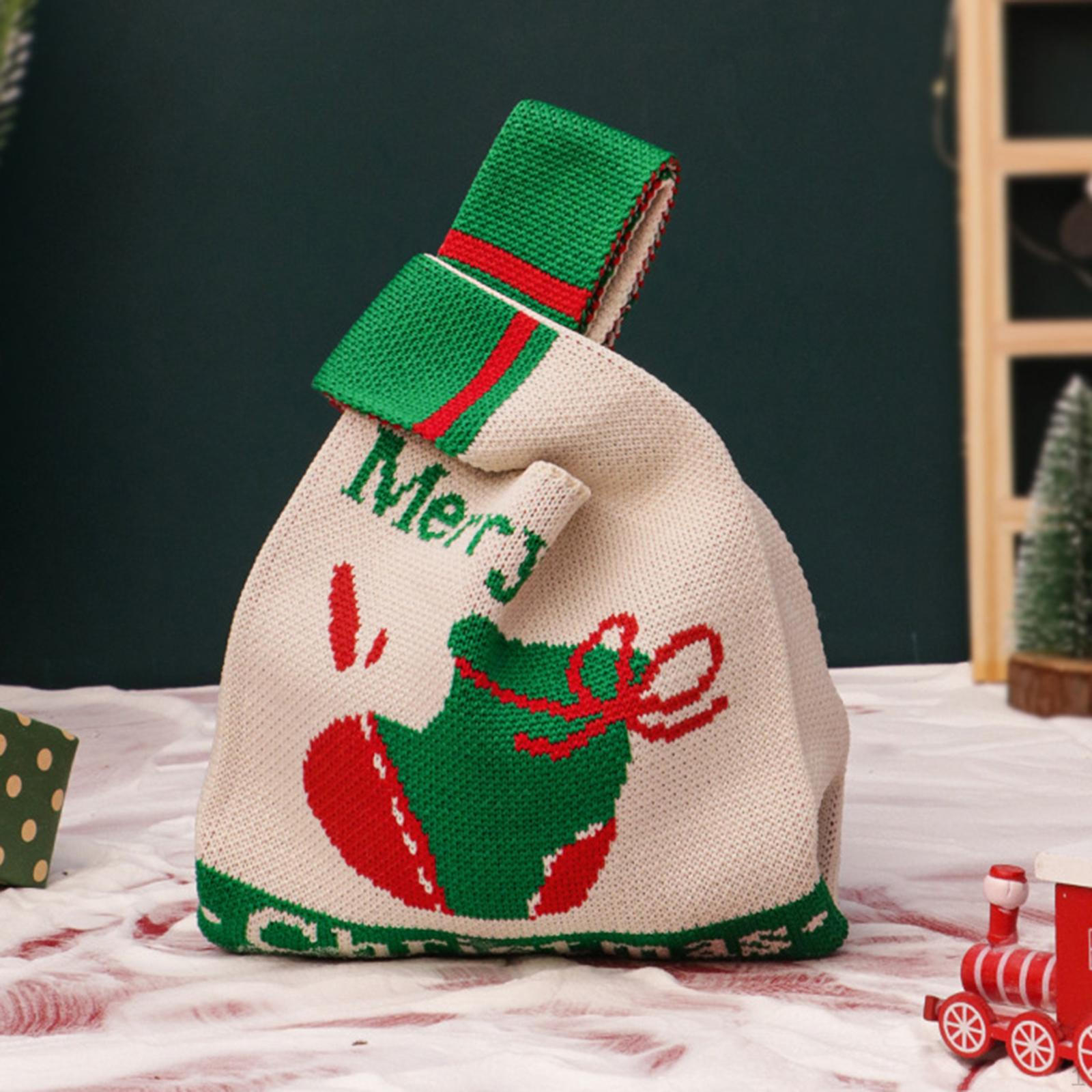 

3 упаковки вязаных рождественских подарочных пакетов, украшение для маленькой сумки для закусок, симпатичная сумка для угощений, зелёный