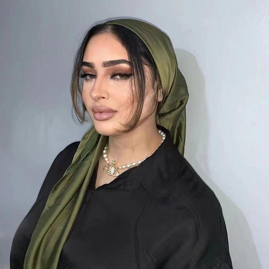 

Шелковые платки 90*90 см Женские квадратные атласные платки хиджабы Однотонные платки-банданы Шали Парео Головные платки Женские повязки на голову Исламские банданы One Size