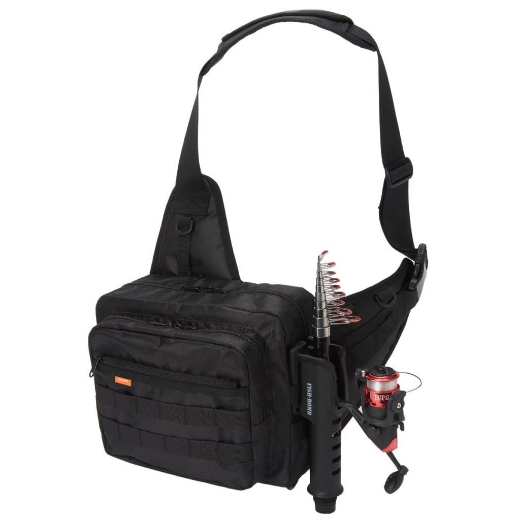 FISHBOMB Fishing Bag with Rod Shoulder and Langan Holder, Strap, (Black)