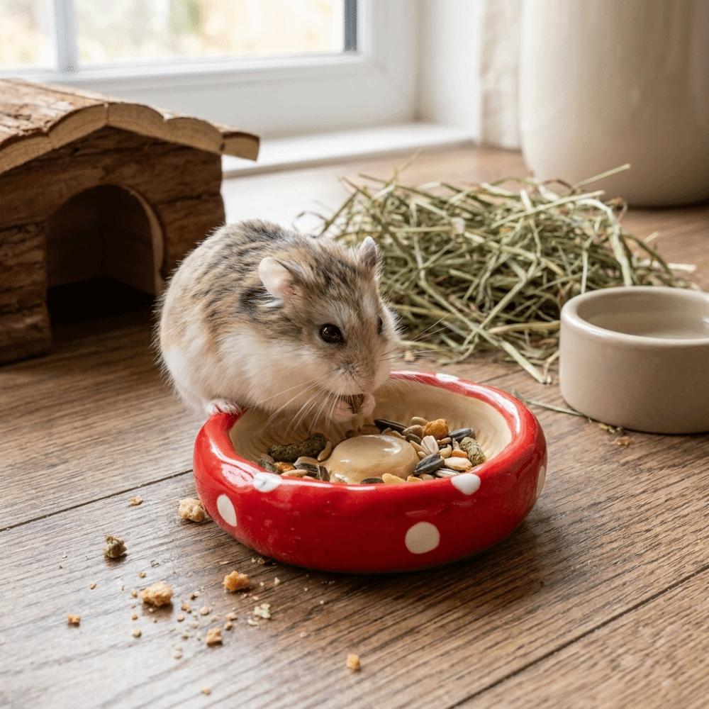 Cute Pet Feeding Tray Ceramic Pet Feeding Bowl Creative Hamster Mushroom Food Bowl Decorative