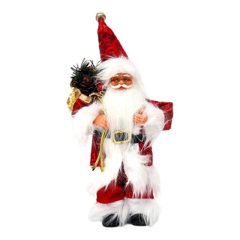 Christmas Festives Santa Ornament 11Inch Fabric Figurine Holiday Decoration For Indoor Photography And Party Themes