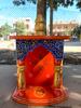 Handmade Painted Wood Mandir: Orange & Blue Wall Shrine