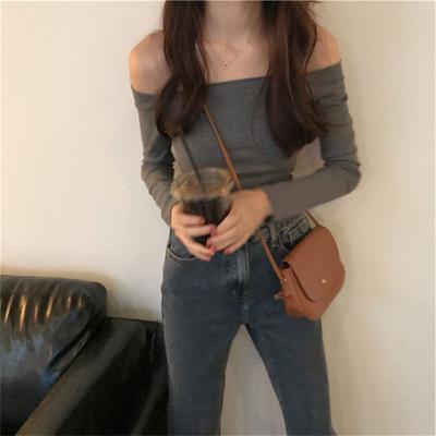 One-shoulder Thread Top for Women In Autumn New Design Niche Short T-shirt Hot Girl Long-sleeved Bottoming Shirt
