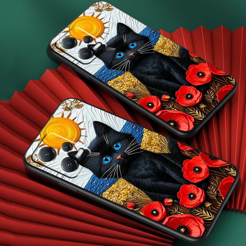 Cartoon Cat Cute For Xiaomi Redmi Note 15 14 13 12 12S 11E 11 11S Pro Plus 4G 5G Black Soft TPU Phone Case