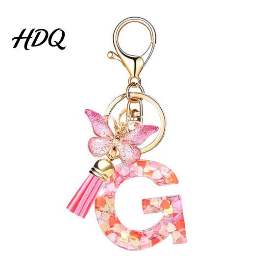 Compact Keychain Pink Series Pendant Sequins Heart Initial Letter Charm Key Chain
