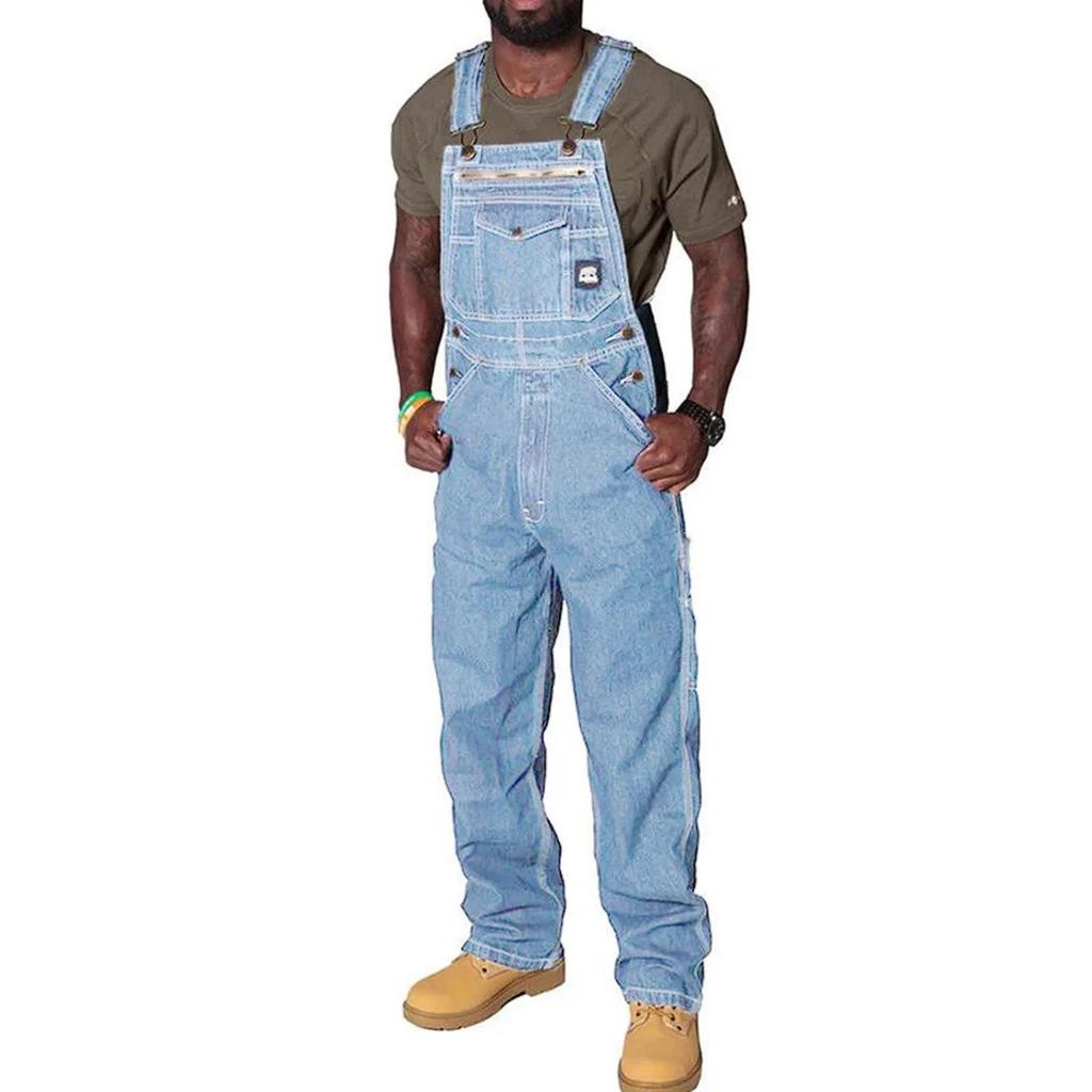 Vintage Straight Loose Jumpsuit Verstellbare Hosenträger Jeans Streetwear Herren Latzjeans Europäische und amerikanische Größe