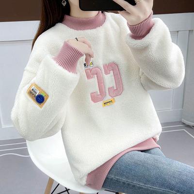 Loose Plush and Thickened Sweatshirt for Women's Lamb Velvet Long Sleeved Top