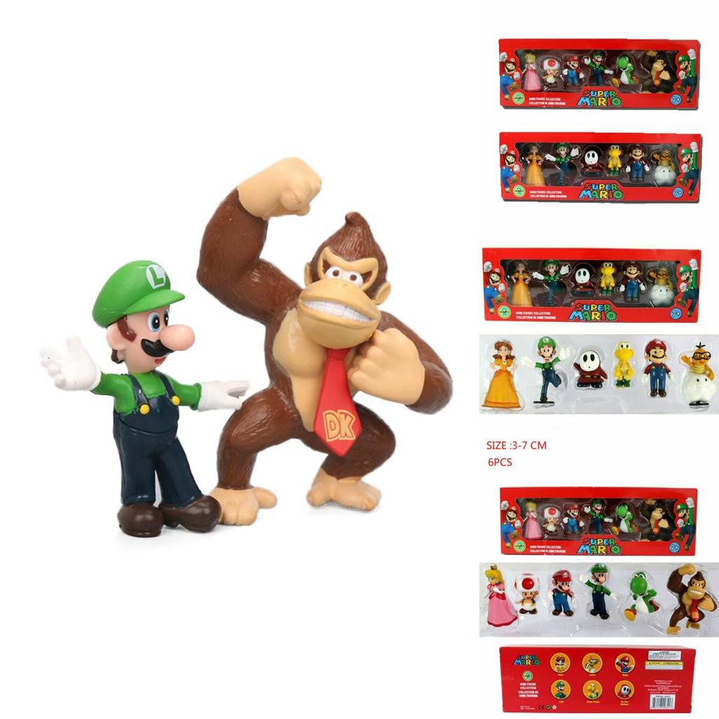 Kids Gift Set Of Six Super Mario Bros Action Figures Featuring Luigi Yoshi And Mushroom Collectible Toys
