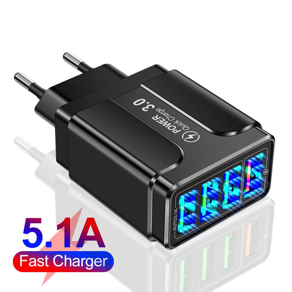 

Butterfly Multi-Port 4-USB Fast Charger 5.1A QC3.0 with US/EU/UK Plugs for Travel Extra 1 yuan for box packaging