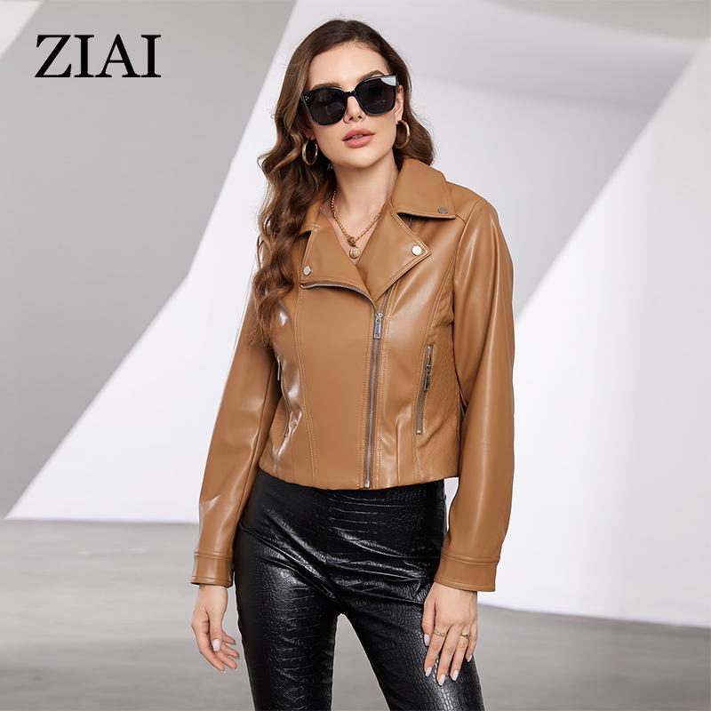 ziai New Spring Autumn Women Short Faux Leather Jacket Casual PU Coat Loose Motorcycle Jackets Fashion Streetwear Oversized Korean Coat ZPW-202301
