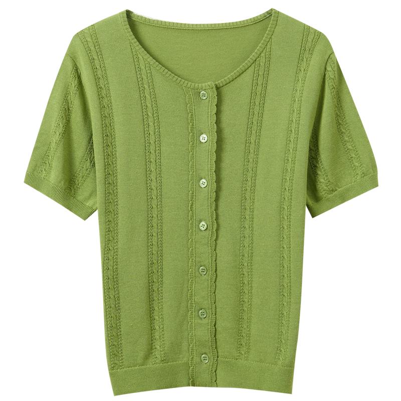 Sancai Lyocell Short Sleeve Round Neck Cardigan L