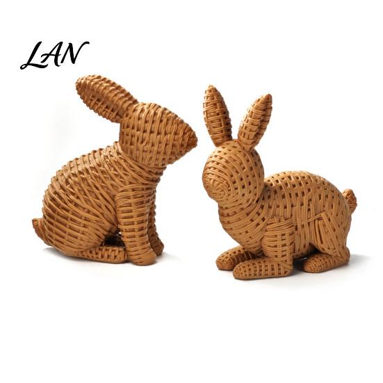 Outdoor Garden Decor 3D Printed Wicker?Look Bunny Figurine, Rattan Texture Rabbit Statue, Style Figurine Weather Resistant Decorative Ornament