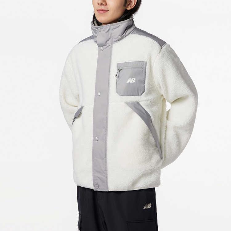 New Balance Velvet Jackets Men's White Stand Collar Thickened And Fleece Lined AMJ33323-CIC