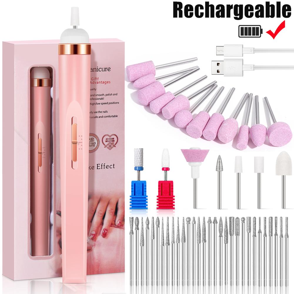 Electric Nail Polish Drill Set Machine With Light Portable With Battery Mini Electric Manicure Art Pen Tools For Gel Remover
