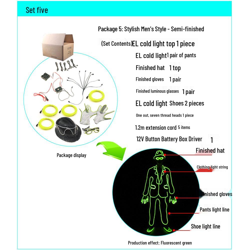 Costume da Danza del Filo Luminoso a LED da Uomo - Abbigliamento Fluorescente per Festival & Feste