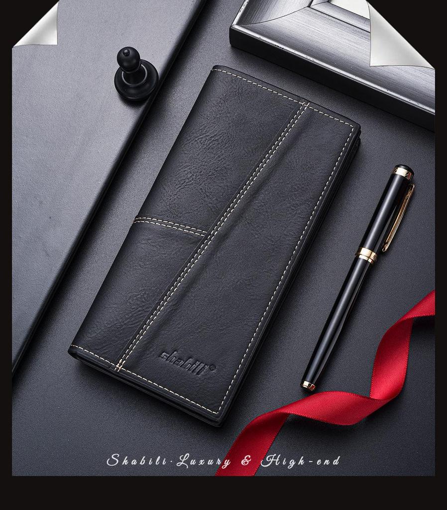 Men's Retro Ultra-Thin Long Wallet with Multi-Card Slots and Large Capacity