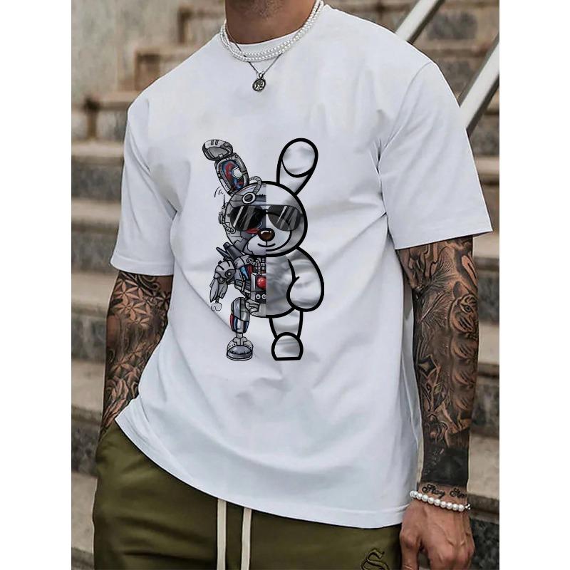 

European sizes Machine Bear Pattern Printing, Men S Casual T-Shirt, Short-Sleeved Shirt in Summer, Stylish And Versatile. 4XL білий
