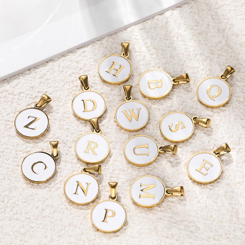 1pcs/pack Stainless Steel 26 Alphabet A-Z Letters Round White Pendants For DIY Bracelet Necklace Jewelry Making Accessories