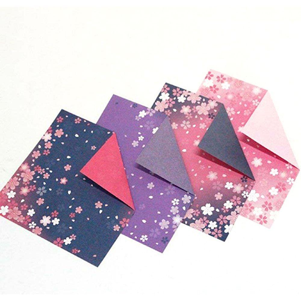 60PCS Square Origami Paper Double Sides Cherry Blossom Folding Colorful Sakura Papers Kids Handmade DIY Scrapbooking Craft Decor