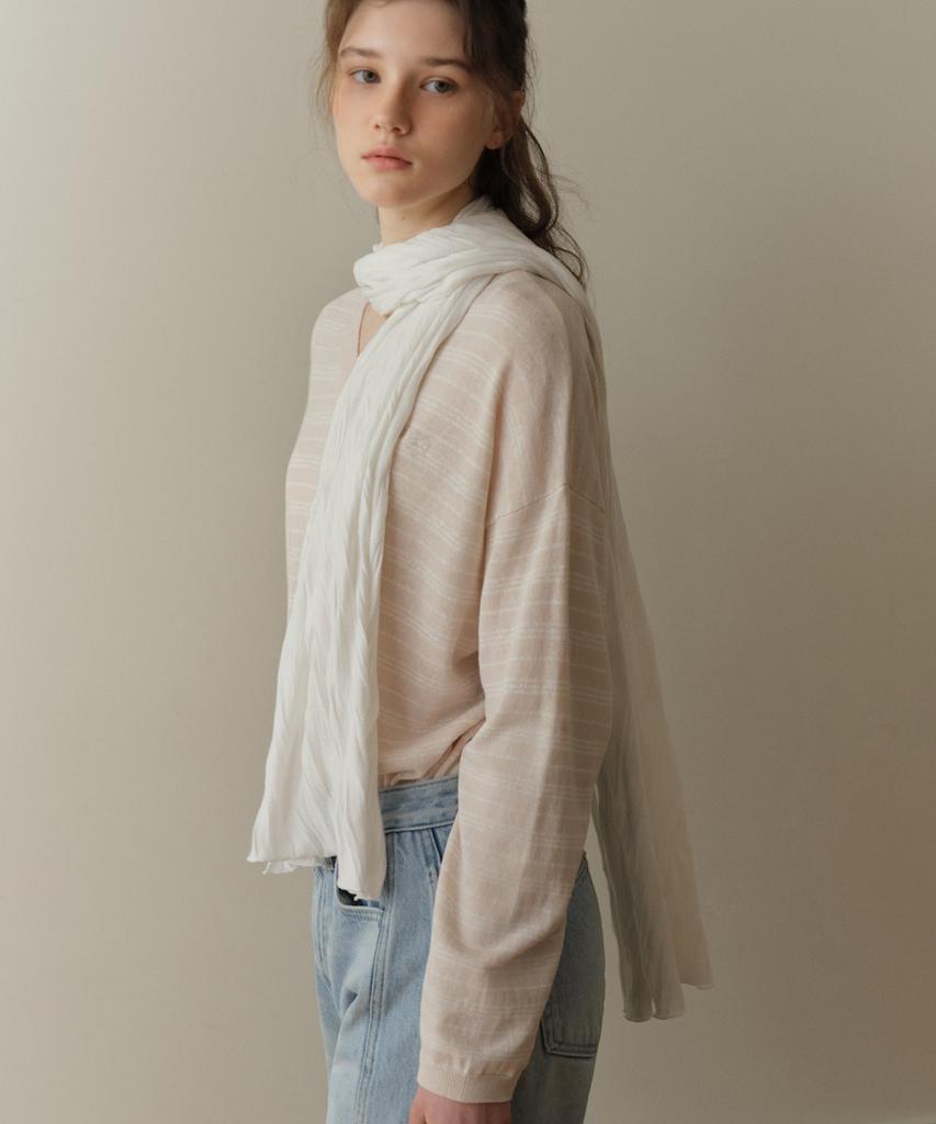 Poyueoaijeuonli If Stripe V-Neck Knit (Pink)