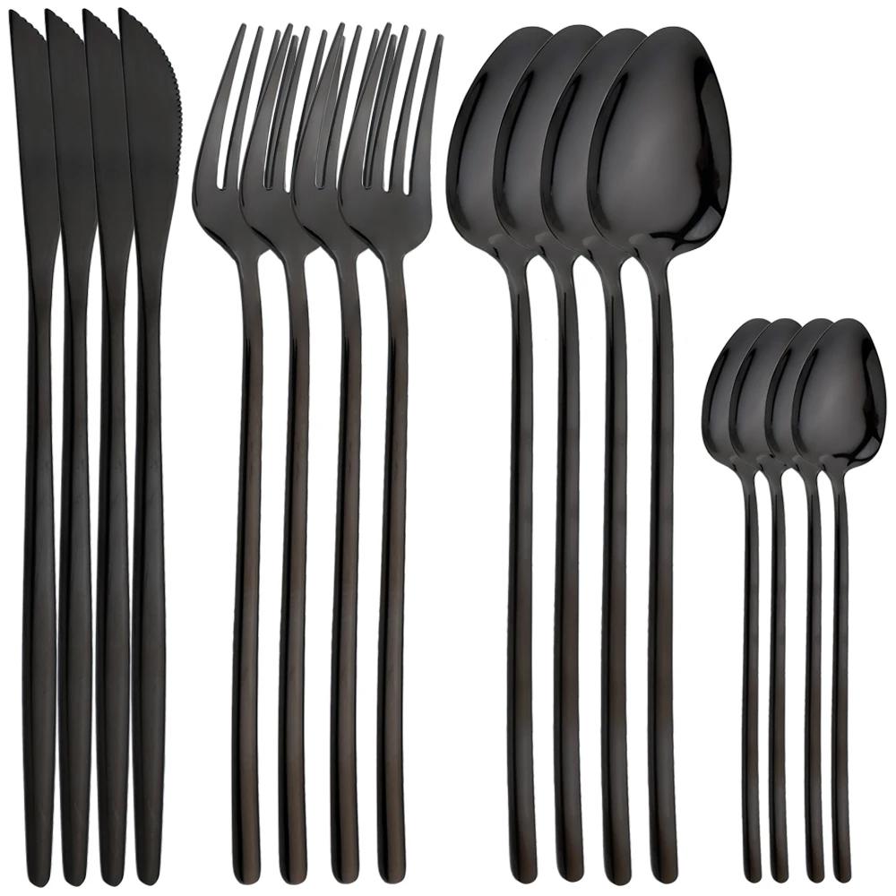 16dílná sada příborů z nerezové oceli, nádobí, nůž, vidlička, lžíce, zrcadlo, zlatý příbor, balíček, kvalitní sady příborů