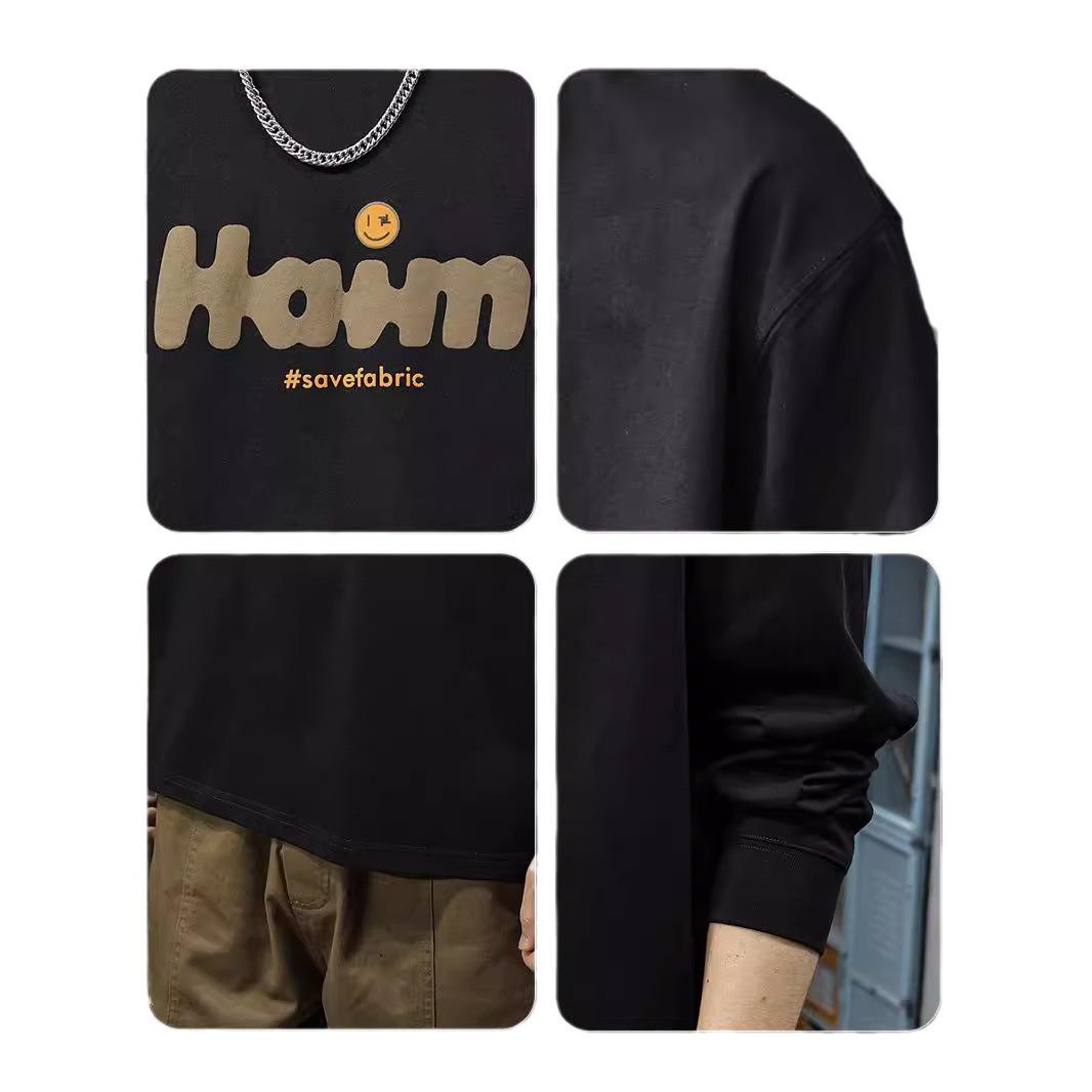 Осенняя свободная футболка большого размера с круглым вырезом и длинным рукавом — фото 6