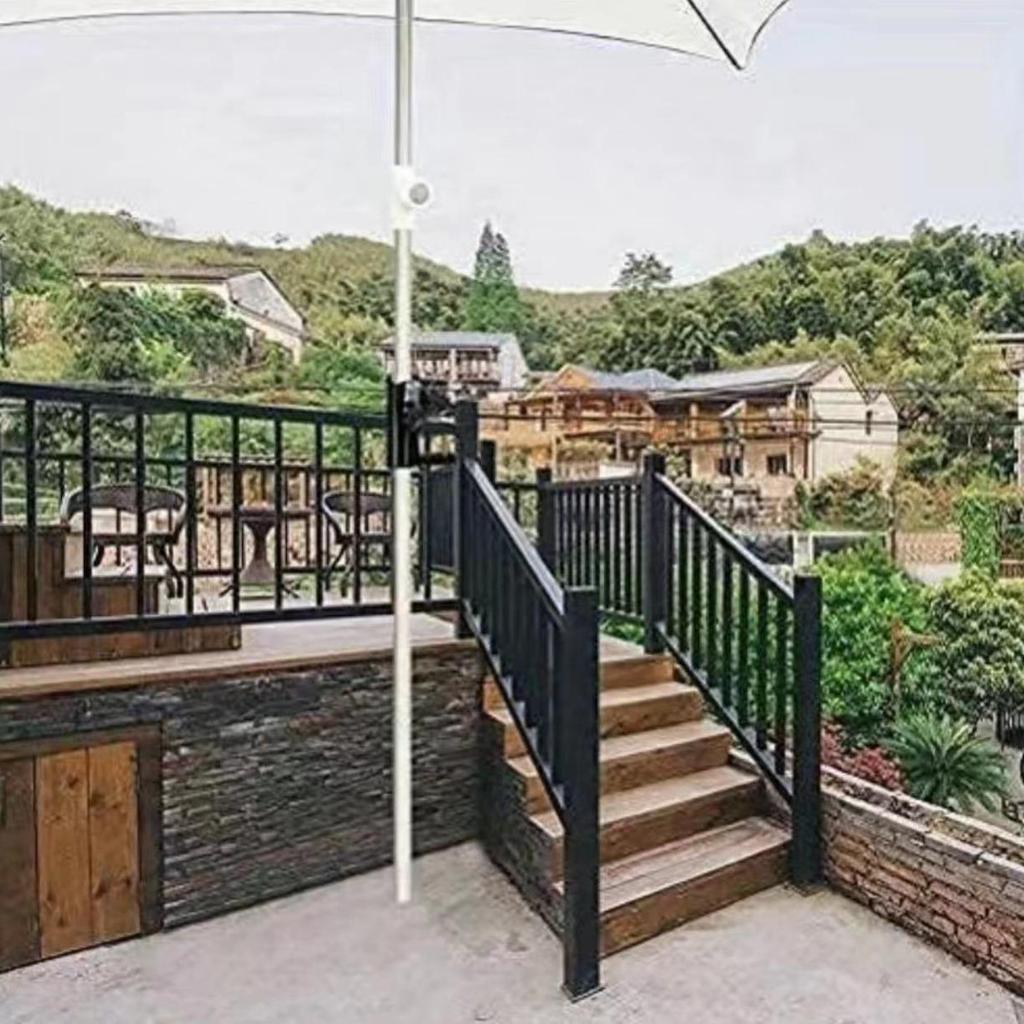 Outdoor Umbrella Clip Base for Balcony, Table, Bench, and Beach – Fits Round Steel Pipes