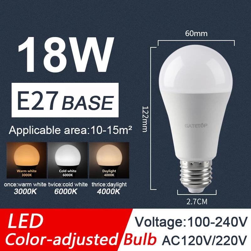 LED 3 Farbig einstellbare Glühbirne AC110 AC220 E27 B22 8W-24W CCT Speicherfunktion Farbtemperatur-Reset Licht für Innenbeleuchtung