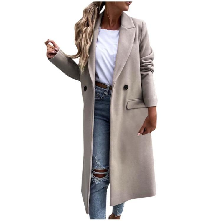 Damen Woll Wintermantel Lässig Locker Revers Knopf Strickjacke Fake Tasche Warm Stilvoll Oberbekleidung