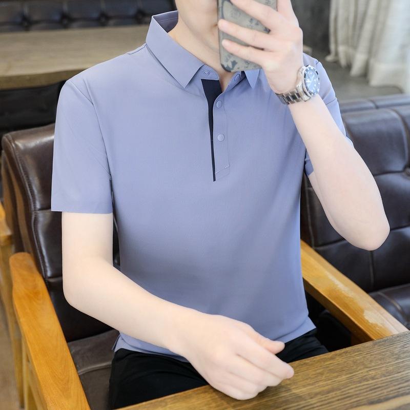 New Nylon Traceless Ice Silk POLO Shirt for Men's Quick-drying Sun Protection and Sweating POLO Shirt Casual and Simple Cool Feeling