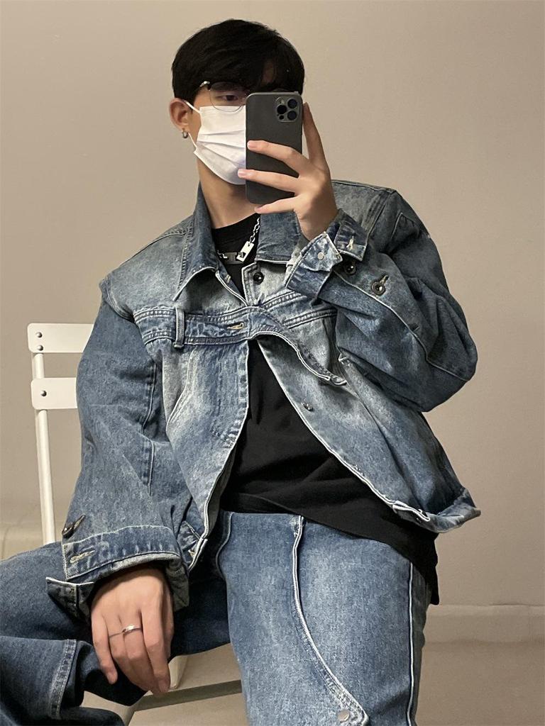 Men's Retro Denim Workwear Jacket with Lapel - Spring & Autumn Style