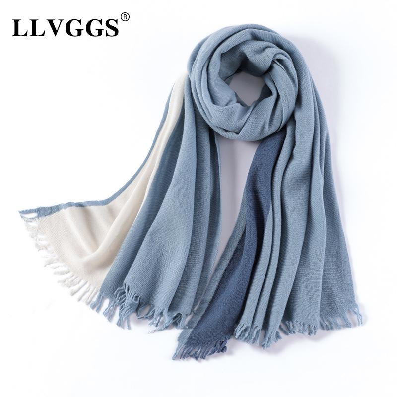 2025 women's knitted wool scarf women's fringed color matching wool lady scarf shawl warm wear fashion